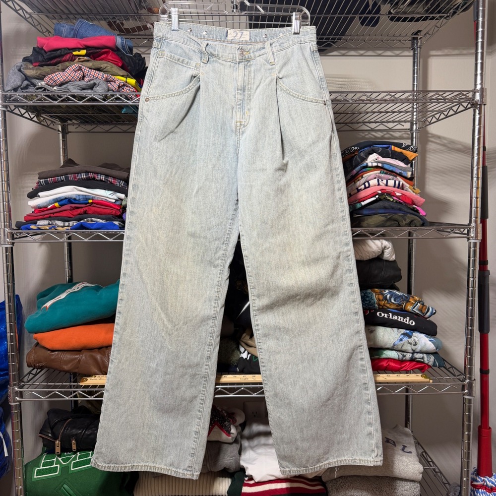 Free People Jeans Womens 27 Light Blue We The Free Pleated Wide Leg Denim Pants